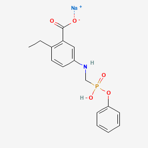 molecular formula C16H17NNaO5P B12773085 1-Ethyl 4-((phenylphosphonomethyl)amino)benzoate monosodium salt CAS No. 182227-97-0