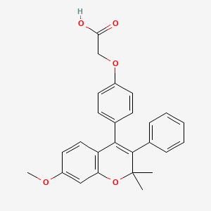 molecular formula C26H24O5 B12773110 Acetic acid, (4-(7-methoxy-2,2-dimethyl-3-phenyl-2H-1-benzopyran-4-yl)phenoxy)- CAS No. 111038-39-2