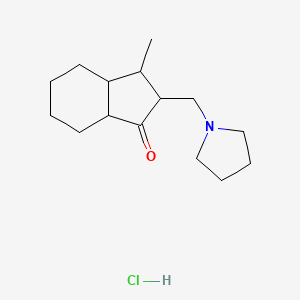 molecular formula C15H26ClNO B12773115 3-Methyl-2-(1-pyrrolidinylmethyl)hexahydro-1-indanone hydrochloride CAS No. 88364-47-0