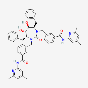 molecular formula C49H50N6O5 B12775025 Benzamide, 3,3'-(((4R,5S,6S,7R)-tetrahydro-5,6-dihydroxy-2-oxo-4,7-bis(phenylmethyl)-1H-1,3-diazepine-1,3(2H)-diyl)bis(methylene))bis(N-(4,6-dimethyl-2-pyridinyl)- CAS No. 183855-10-9