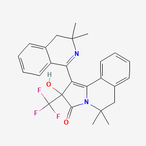 molecular formula C26H25F3N2O2 B12775035 1-(3,4-Dihydro-3,3-dimethyl-1-isoquinolinyl)-5,6-dihydro-2-hydroxy-5,5-dimethyl-2-(trifluoromethyl)pyrrolo(2,1-a)isoquinolin-3(2H)-one CAS No. 129762-57-8