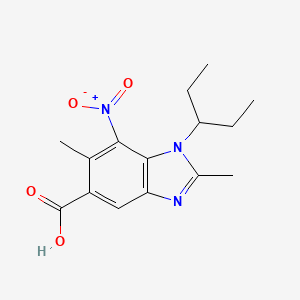 molecular formula C15H19N3O4 B12775083 1H-Benzimidazole-5-carboxylic acid, 2,6-dimethyl-1-(1-ethylpropyl)-7-nitro- CAS No. 127971-62-4