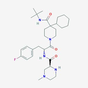 molecular formula C31H48FN5O3 B12775086 (2S)-N-((2R)-1-(4-(tert-Butylcarbamoyl)-4-cyclohexylpiperidin-1-yl)-3-(4-fluorophenyl)-1-oxopropan-2-yl)-4-methylpiperazine-2-carboxamide CAS No. 363187-87-5