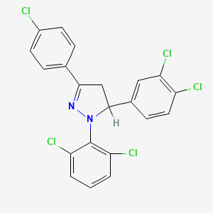 molecular formula C21H13Cl5N2 B12775154 3-(4-Chlorophenyl)-1-(2,6-dichlorophenyl)-5-(3,4-dichlorophenyl)-2-pyrazoline CAS No. 109333-45-1