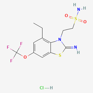 molecular formula C12H15ClF3N3O3S2 B12775907 N-Ethyl-2-(2-imino-6-trifluoromethoxy-3-benzothiazolinyl)ethanesulphonamide hydrochloride CAS No. 130997-43-2