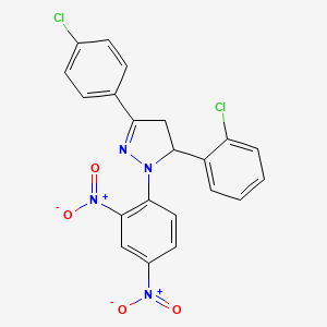 molecular formula C21H14Cl2N4O4 B12775908 3-(4-Chlorophenyl)-5-(2-chlorophenyl)-1-(2,4-dinitrophenyl)-2-pyrazoline CAS No. 109333-41-7