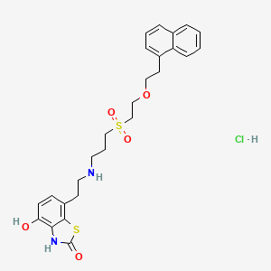 molecular formula C26H31ClN2O5S2 B12775979 4-hydroxy-7-[2-[3-[2-(2-naphthalen-1-ylethoxy)ethylsulfonyl]propylamino]ethyl]-3H-1,3-benzothiazol-2-one;hydrochloride CAS No. 193070-83-6