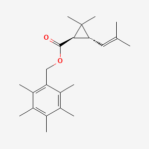 molecular formula C22H32O2 B12775988 Cyclopropanecarboxylic acid, 2,2-dimethyl-3-(2-methyl-1-propenyl)-, (pentamethylphenyl)methyl ester, trans- CAS No. 13695-04-0