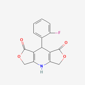 molecular formula C15H10FNO4 B12776055 8-(2-fluorophenyl)-5,11-dioxa-2-azatricyclo[7.3.0.03,7]dodeca-1(9),3(7)-diene-6,10-dione CAS No. 145488-32-0