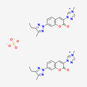 molecular formula C34H34N12O8S B12776070 7-(4-ethyl-5-methyltriazol-2-yl)-3-(4-methyl-1,2,4-triazol-4-ium-1-yl)chromen-2-one;sulfate CAS No. 72749-71-4