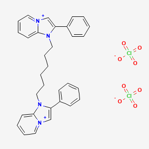 molecular formula C32H32Cl2N4O8 B12776209 1H-Imidazo(1,2-a)pyridin-4-ium, 1,1'-hexamethylenebis(2-phenyl-, diperchlorate CAS No. 93835-37-1