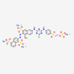 molecular formula C31H20ClN7Na4O16S5 B12776268 1,5-Naphthalenedisulfonic acid, 2-((6-((4-chloro-6-((4-((2-(sulfooxy)ethyl)sulfonyl)phenyl)amino)-1,3,5-triazin-2-yl)amino)-1-hydroxy-3-sulfo-2-naphthalenyl)azo)-, tetrasodium salt CAS No. 79809-27-1