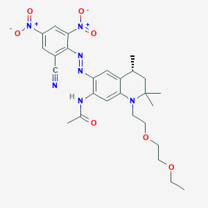 molecular formula C27H33N7O7 B12776279 Acetamide, N-(6-((2-cyano-4,6-dinitrophenyl)azo)-1-(2-(2-ethoxyethoxy)ethyl)-1,2,3,4-tetrahydro-2,2,4-trimethyl-7-quinolinyl)- CAS No. 71673-12-6