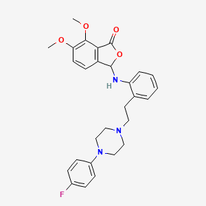 molecular formula C28H30FN3O4 B12776526 1(3H)-Isobenzofuranone, 3-((2-(2-(4-(4-fluorophenyl)-1-piperazinyl)ethyl)phenyl)amino)-6,7-dimethoxy- CAS No. 90494-55-6