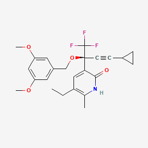 molecular formula C24H26F3NO4 B12776540 2(1H)-Pyridinone, 3-(3-cyclopropyl-1-((3,5-dimethoxyphenyl)methoxy)-1-(trifluoromethyl)-2-propynyl)-5-ethyl-6-methyl- CAS No. 335665-88-8