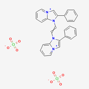 molecular formula C28H22Cl2N4O8 B12776598 1H-Imidazo(1,2-a)pyridin-4-ium, 1,1'-vinylenebis(2-phenyl-, diperchlorate CAS No. 93835-52-0