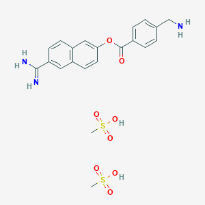 molecular formula C21H25N3O8S2 B12776701 6-(Aminoiminomethyl)-2-naphthalenyl 4-(aminomethyl)benzoate dimethanesulfonate CAS No. 82956-02-3