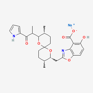 molecular formula C27H31N2NaO7 B12776871 2-(3-Hydroxy-2-(((3-hydroxy-2-pyridinyl)carbonyl)amino)phenyl)-4-benzoxazolecarboxylic acid CAS No. 83874-20-8