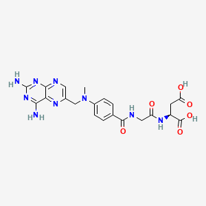 molecular formula C21H23N9O6 B12776901 Aspartic acid, N-(N-(p-(((2,4-diamino-6-pteridinyl)methyl)methylamino)benzoyl)glycyl)-, L- CAS No. 82144-23-8