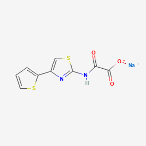 molecular formula C9H5N2NaO3S2 B12776928 Acetic acid, oxo((4-(2-thienyl)-2-thiazolyl)amino)-, monosodium salt CAS No. 83089-55-8