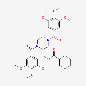 molecular formula C32H42N2O10 B12777002 (1,4-Bis(3,4,5-trimethoxybenzoyl)-2-piperazinyl)methyl cyclohexanecarboxylate CAS No. 129229-89-6