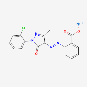 molecular formula C17H12ClN4NaO3 B12777033 Benzoic acid, 2-((1-(2-chlorophenyl)-4,5-dihydro-3-methyl-5-oxo-1H-pyrazol-4-yl)azo)-, sodium salt CAS No. 72639-38-4