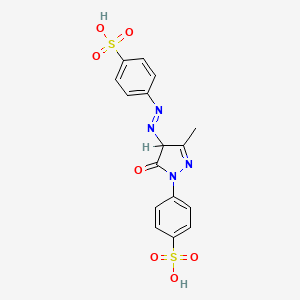 molecular formula C16H14N4O7S2 B12777089 Benzenesulfonic acid, 4-(4,5-dihydro-3-methyl-5-oxo-4-((4-sulfophenyl)azo)-1H-pyrazol-1-yl)- CAS No. 19910-52-2