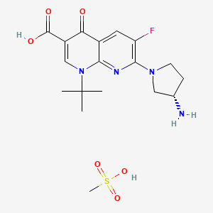 molecular formula C18H25FN4O6S B12777262 1,8-Naphthyridine-3-carboxylic acid, 1,4-dihydro-7-(3-amino-1-pyrrolidinyl)-1-(1,1-dimethylethyl)-6-fluoro-4-oxo-, (S)-, monomethanesulfonate CAS No. 144043-36-7