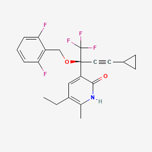 molecular formula C22H20F5NO2 B12777310 2(1H)-Pyridinone, 3-(3-cyclopropyl-1-((2,6-difluorophenyl)methoxy)-1-(trifluoromethyl)-2-propynyl)-5-ethyl-6-methyl- CAS No. 335665-78-6