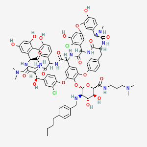 Ristomycin A aglycone, 56-O-(2-(((4-butylphenyl)methyl)amino)-N-(3-(dimethylamino)propyl)-betaD-glucopyranuronamidosyl)-5,31-dichloro-38-de(methoxycarbonyl)-7-demethyl-19-deoxy-38-(((3-(dimethylamino)propyl)amino)carbonyl)-N15-methyl-