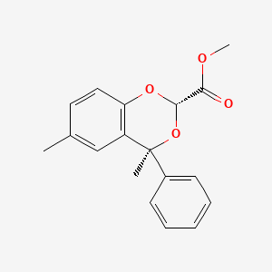 1,3-Benzodioxan-2-carboxylic acid, 4,6-dimethyl-4-phenyl-, methyl ester, (E)-