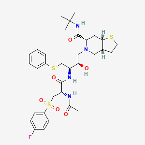 Thieno(3,2-c)pyridine-6-carboxamide, 5-(3-((2-(acetylamino)-3-((4-fluorophenyl)sulfonyl)-1-oxopropyl)amino)-2-hydroxy-4-(phenylthio)butyl)-N-(1,1-dimethylethyl)octahydro-, (3aR-(3aalpha,5(2R*,3R*(S*)),6beta,7aalpha))-