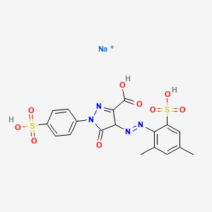 B12777689 1H-Pyrazole-3-carboxylic acid, 4-((2,4-dimethyl-6-sulfophenyl)azo)-4,5-dihydro-5-oxo-1-(4-sulfophenyl)-, sodium salt CAS No. 149497-03-0