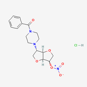 molecular formula C17H22ClN3O6 B12778229 [(3S,3aR,6S,6aS)-3-(4-benzoylpiperazin-1-yl)-2,3,3a,5,6,6a-hexahydrofuro[3,2-b]furan-6-yl] nitrate;hydrochloride CAS No. 134186-08-6