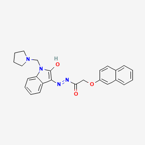 molecular formula C25H24N4O3 B12778591 1-Pyrrolidinomethyl-3-(2-naphthyloxyacetylhydrazono)indolin-2-one CAS No. 81215-50-1