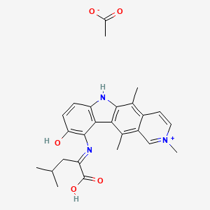 10-((1-Carboxy-3-methylbutylidene)amino)-9-hydroxy-2,5,11-trimethyl-6H-pyrido(4,3-b)carbazolium acetate (salt)