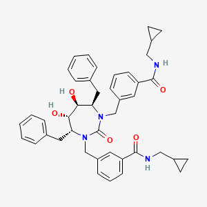 molecular formula C43H48N4O5 B12779724 Benzamide, 3,3'-(((4R,5S,6S,7R)-tetrahydro-5,6-dihydroxy-2-oxo-4,7-bis(phenylmethyl)-1H-1,3-diazepine-1,3(2H)-diyl)bis(methylene))bis(N-(cyclopropylmethyl)- CAS No. 183860-45-9