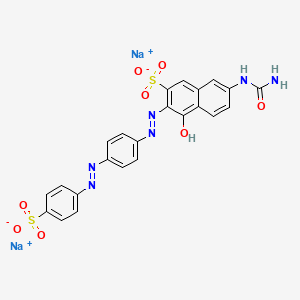 molecular formula C23H16N6Na2O8S2 B12780541 Disodium 7-((aminocarbonyl)amino)-4-hydroxy-3-((4-((4-sulphonatophenyl)azo)phenyl)azo)naphthalene-2-sulphonate CAS No. 5873-20-1