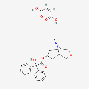 molecular formula C26H29NO8 B12780611 9-Methyl-3-oxa-9-azabicyclo(3.3.1)nonan-7-ol, benzilic acid ester, maleate CAS No. 102504-18-7