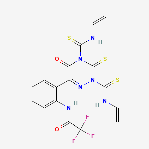 molecular formula C17H13F3N6O2S3 B12780622 Acetamide, N-(2-(2,4-bis((ethenylamino)thioxomethyl)-2,3,4,5-tetrahydro-5-oxo-3-thioxo-1,2,4-triazin-6-yl)phenyl)-2,2,2-trifluoro- CAS No. 134793-47-8