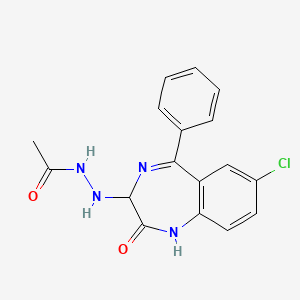 molecular formula C17H15ClN4O2 B12780654 7-Chloro-5-phenyl-3-acetylhydrazino-2,3-dihydro-1H-1,4-benzodiazepin-2-one CAS No. 84044-25-7