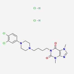 molecular formula C21H28Cl4N6O2 B12780677 Theobromine, 1-(4-(4-(3,4-dichlorophenyl)-1-piperazinyl)butyl)-, dihydrochloride CAS No. 87798-91-2