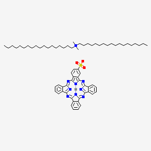 molecular formula C38H80N.C32H15CuN8O3S<br>C70H95CuN9O3S B12780678 copper;dimethyl(dioctadecyl)azanium;2,11,20,29,37,39-hexaza-38,40-diazanidanonacyclo[28.6.1.13,10.112,19.121,28.04,9.013,18.022,27.031,36]tetraconta-1,3,5,7,9,11,13,15,17,19(39),20,22,24,26,28,30(37),31,33,35-nonadecaene-6-sulfonate CAS No. 70750-63-9