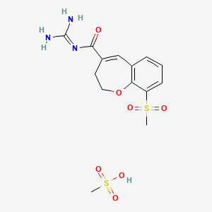 molecular formula C14H19N3O7S2 B12780725 N-(diaminomethylidene)-9-methylsulfonyl-2,3-dihydro-1-benzoxepine-4-carboxamide;methanesulfonic acid CAS No. 248958-47-6