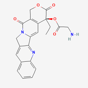 molecular formula C22H19N3O5 B12780736 [(19S)-19-ethyl-14,18-dioxo-17-oxa-3,13-diazapentacyclo[11.8.0.02,11.04,9.015,20]henicosa-1(21),2,4,6,8,10,15(20)-heptaen-19-yl] 2-aminoacetate CAS No. 176669-13-9