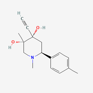 molecular formula C16H21NO2 B12781210 trans-1,3-Dimethyl-4-ethynyl-6-(4-methylphenyl)-3,4-piperidinediol CAS No. 120729-73-9