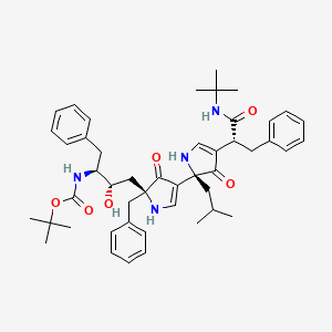 molecular formula C47H60N4O6 B12781306 Carbamic acid, ((1S,2S)-3-((2S,5'S)-4-((1R)-2-((1,1-dimethylethyl)amino)-2-oxo-1-(phenylmethyl)ethyl)-2,3,4',5'-tetrahydro-2-(2-methylpropyl)-3,4'-dioxo-5'-(phenylmethyl)(2,3'-bi-1H-pyrrol)-5'-yl)-2-hydroxy-1-(phenylmethyl)propyl)-, 1,1-dimethylethyl ester CAS No. 173091-96-8