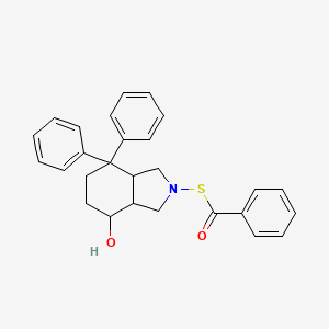 molecular formula C27H27NO2S B12781330 Diphenyl-4,4 phenylacetyl-6 oxyde-1 perhydrothiopyrano(2,3-c)pyrrole-(1RS,4aRS,7aRS) [French] CAS No. 146772-46-5