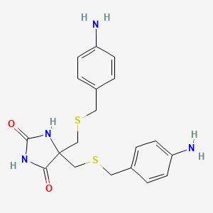 molecular formula C19H22N4O2S2 B12781380 5,5-Bis((((4-aminophenyl)methyl)thio)methyl)-2,4-imidazolidinedione, dihydrochloride CAS No. 142979-92-8