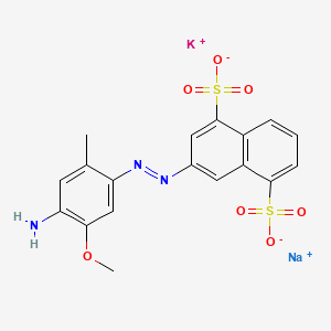 molecular formula C18H15KN3NaO7S2 B12781633 1,5-Naphthalenedisulfonic acid, 3-((4-amino-5-methoxy-2-methylphenyl)azo)-, potassium sodium salt CAS No. 79255-90-6